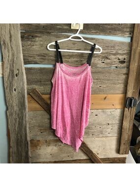 MBLM by Tess Holiday Plus Size 0 Pink Distressed Black Faux Leather Straps